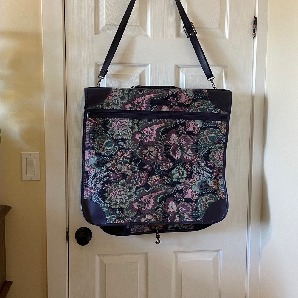RARE purple tapestry Pierre Cardin floral garment bag suitcase luggage travel
